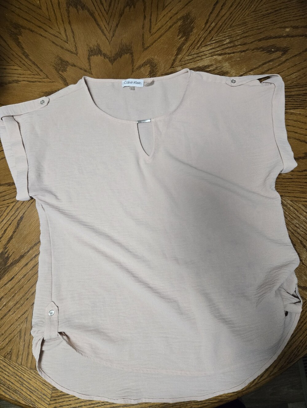 Calvin Klein Soft Blush Short Sleeve Keyhole Blouse